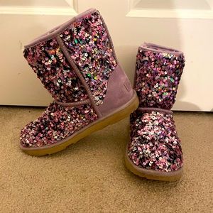 Big Girls Purple Sequins Ugg Boots- Size 5
